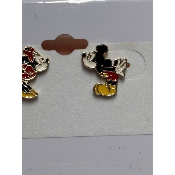 Disney Mickey and‎ Minnie Mouse Enamel Post Stud Pieced Earrings Gold Tone - Picture 9 of 12